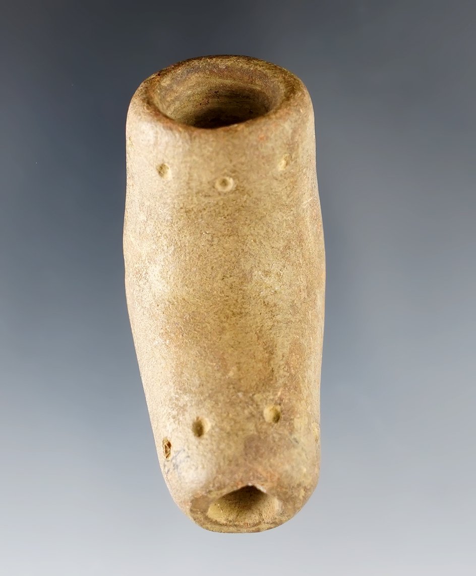 2" Elbow Pipe made from stone with unique punctate design on exterior. Found in Kentucky.