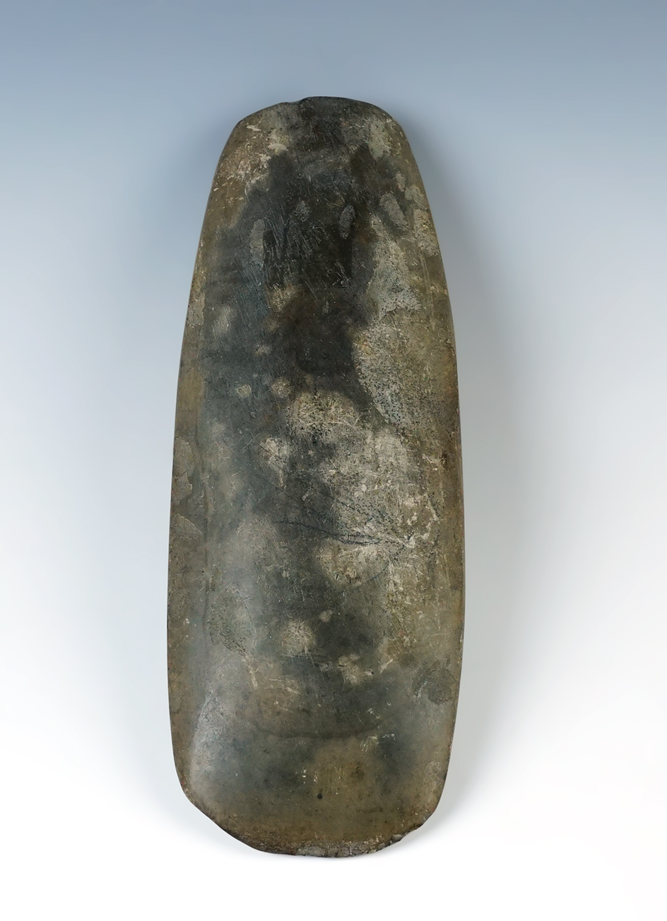 6 13/16" Exceptional Slate Celt found in Madison Co., Ohio. Ex. Bill Likens collection.