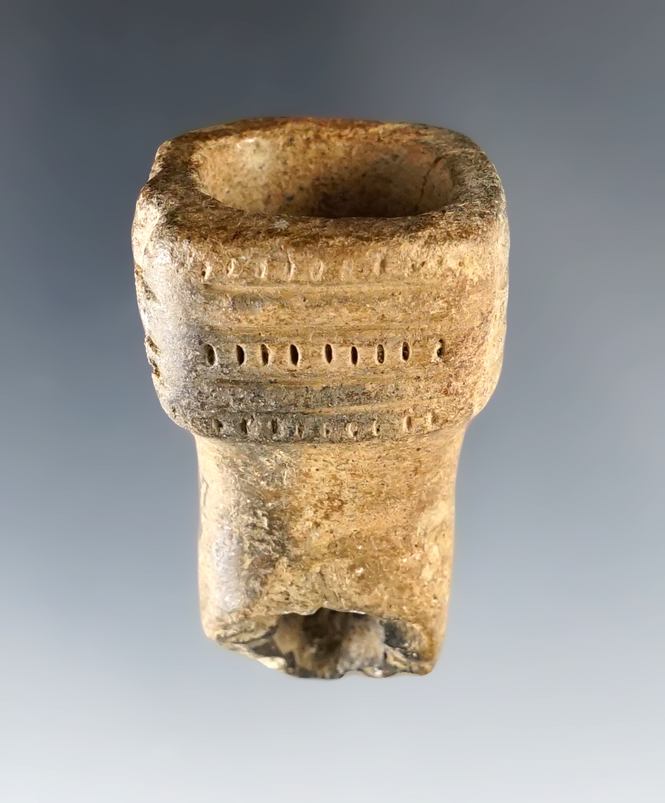 Finely carved 1 7/8" Pipe found at Genoa Fort, Scipioville, New York.