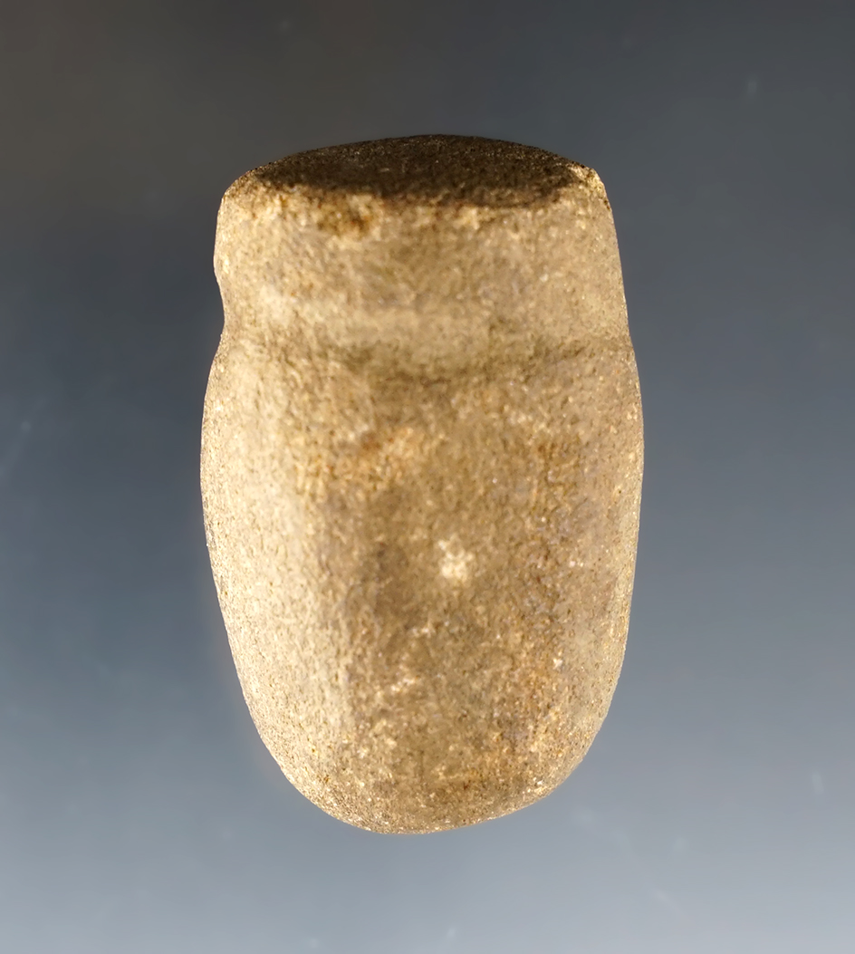 Uniquely styled grooved 2" Sandstone Plummet or Weight found at Fox Field, Mason Co., Kentucky. 