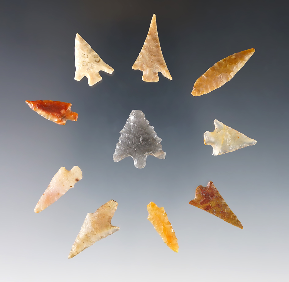 Set of 10 nicely made Points found close to the Columbia River. Ex. Wilke Museum. The largest is 1".