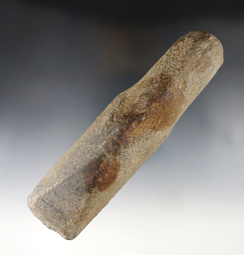 6 5/8" Stone Chisel with beveled side and round handle. Found in Huron Co., Ohio. Ex. Jack Turner.