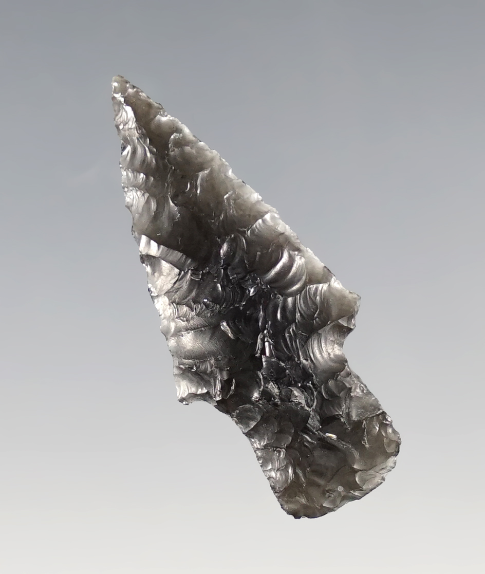 Finely made 1 5/16" Rose Springs Stemmed Point found by Hank Casiday in Lake Co., Oregon.