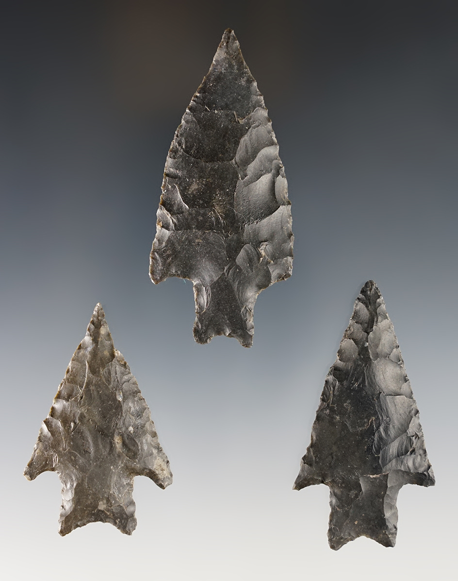 Set of 3 well made Pedernales found in Texas. The largest is 2 7/8".