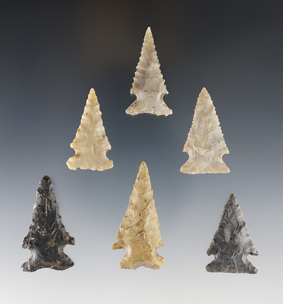 Set of 6 nice Ensor Points found in Texas. The largest is 1 3/4".