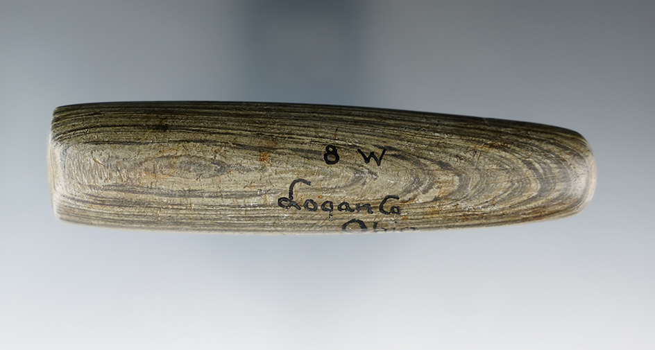 4 1/2" Archaic Tube Bannerstonefound in Logan Co., Ohio. Ex. A.T. Wehrle (#8W), Dr. Schaefer.