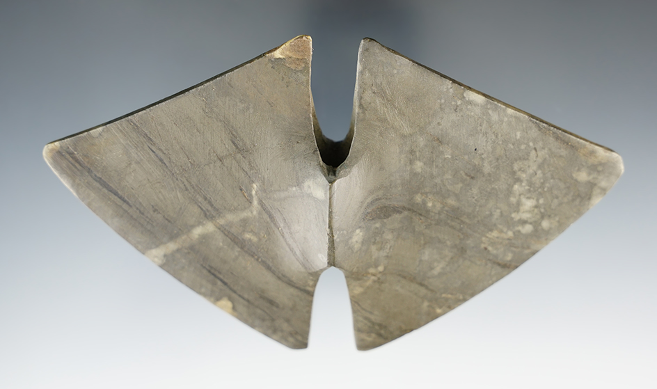 5 3/16" Archaic Wing Bannerstone. Restoration to one notch tip. Found in Hancock Co., Ohio.