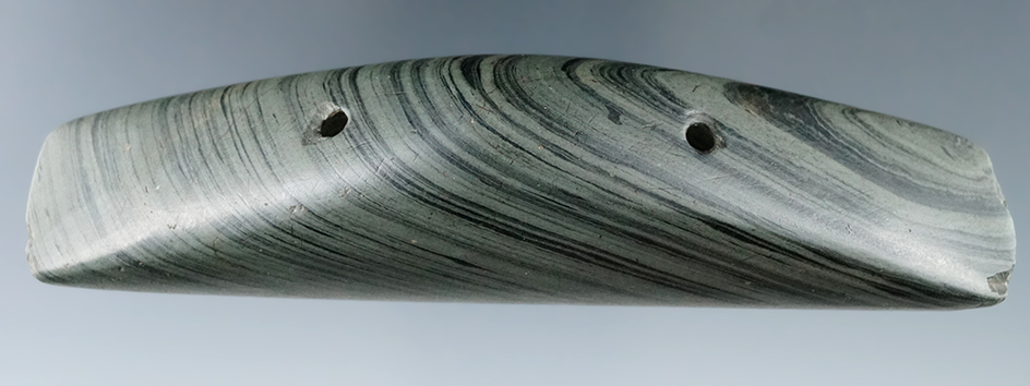 5 1/8" Boatstone made from beautifully banded green and black Slate, found in Erie Co., Ohio. Pictur