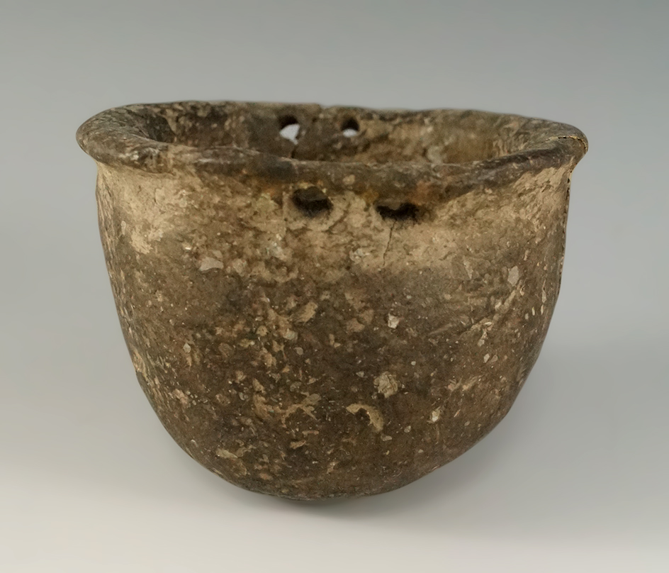 2 3/4" Late Woodland Clay Pot found near Uniontown, Union Co., Kentucky. Slight restoration and a cr