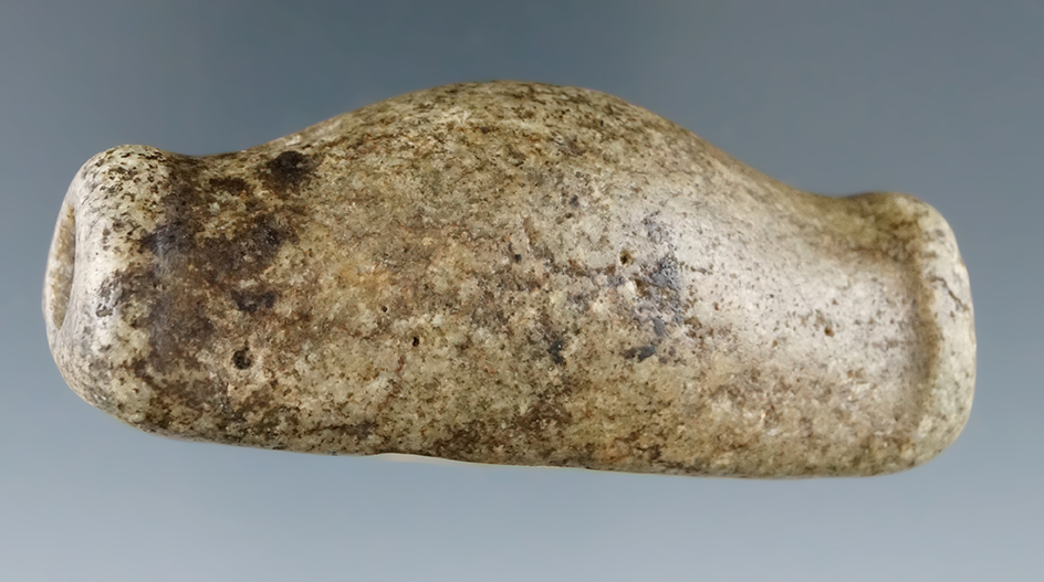 Very uniquely drilled 2 11/16" Hopewell Bar Amulet made from tan Pipestone - Muskingum Co., Ohio.