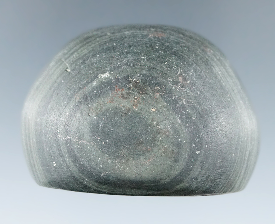 1 3/4" Adena Cone made from green and black Banded Slate, found in Licking Co., Ohio.