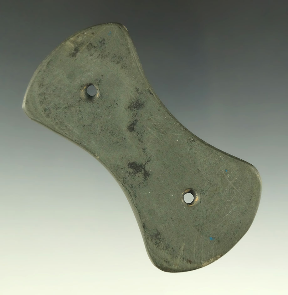 3 5/16" Adena Bi-Concave Gorget found in Clark Co., Ohio. Ex. Norm Kley, Terry Elleman Collections.