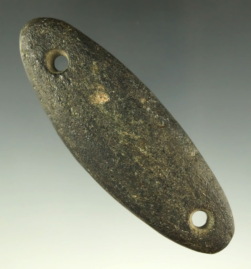 3 1/4" Bi-Pointed Gorget, Meigs Co., Ohio. Ex. Meuser, Hillen, Waibel, Thompson. Pictured!