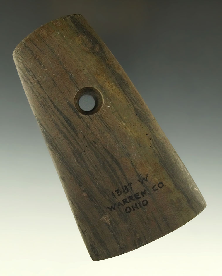 4 5/16" Adena Trapezoidal Pendant found in Warren Co., Ohio. Ex. A.T. Wehrle, Shipley, Waibel.