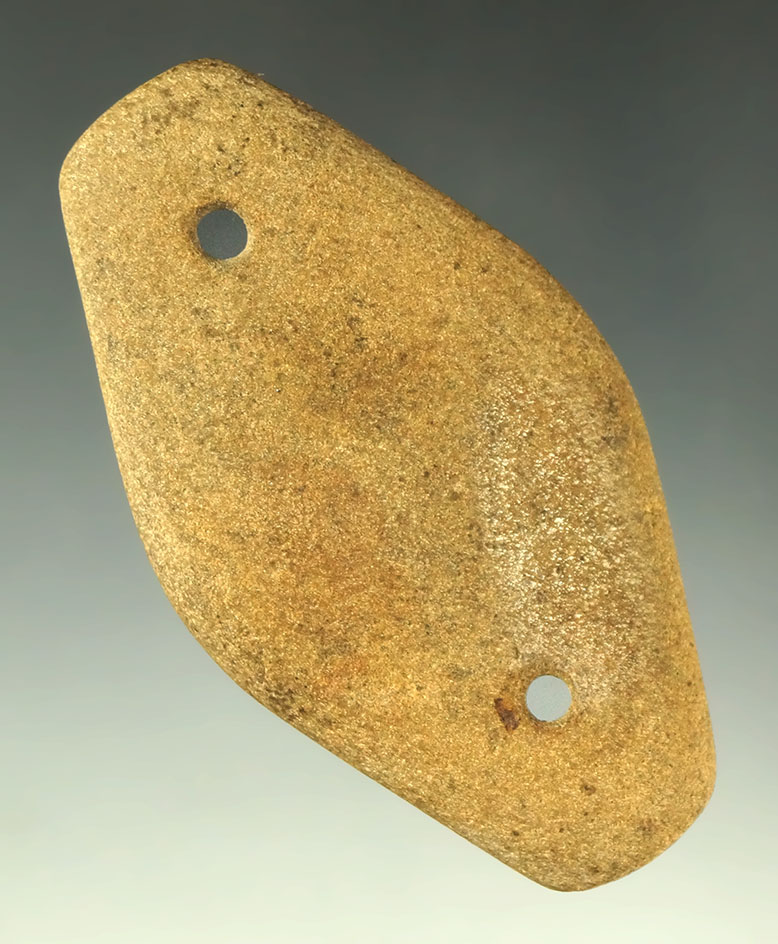 3 1/4" Glacial Kame Diamond Shaped Gorget - Warren Co., Ohio. Ex. Dr. Gordon Meuser, #1226/5.