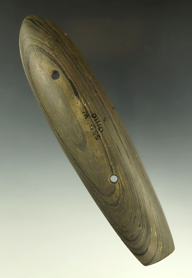 Rare style 6 7/8" Elliptical Glacial Kame Gorget that is Scooped and Tallied - Ohio. Ez. A.T. Wehrle