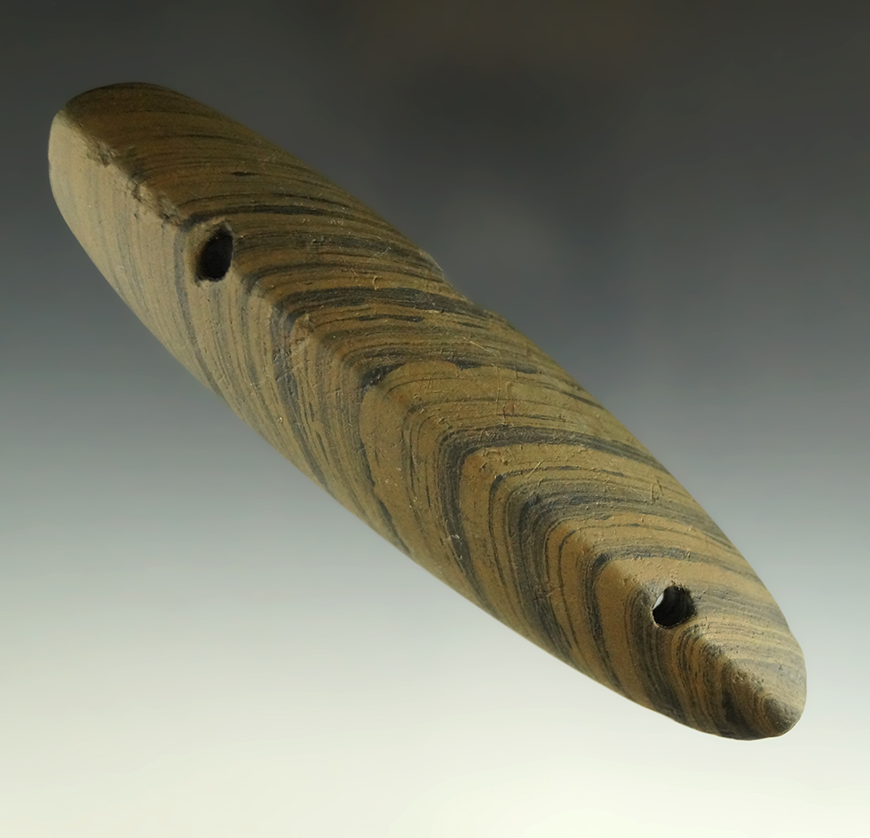 5 1/8" Ridged Gorget - Erie Co., Ohio. Ex. Smith, Sarnovsky,  Driskill, Mel Wilkins. Pictured.