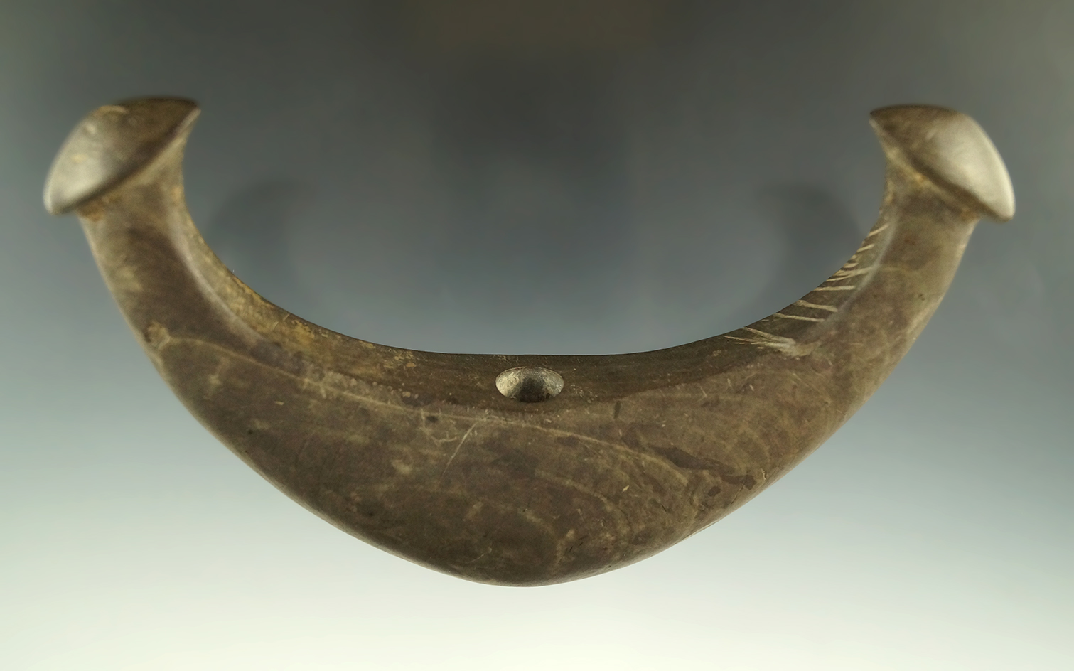 Sale highlight 5 7/8" Knobbed Crescent found by Jim Knight in Washington, Union Co., Ohio. Pictured.