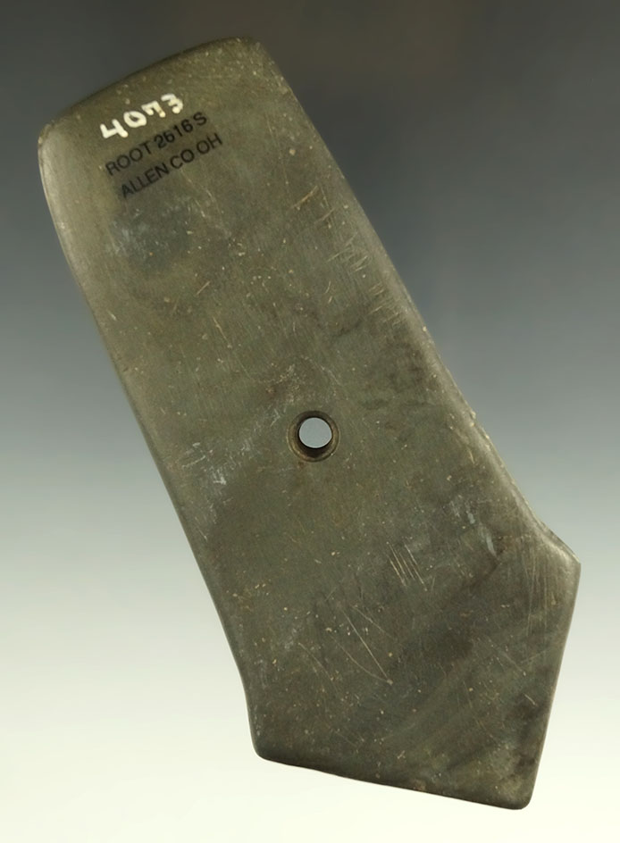 4 7/8" Tallied Hopewell Pendant found in Allen Co., Ohio. Ex. Lee, Dilley, Sorgenfrei, Wall.