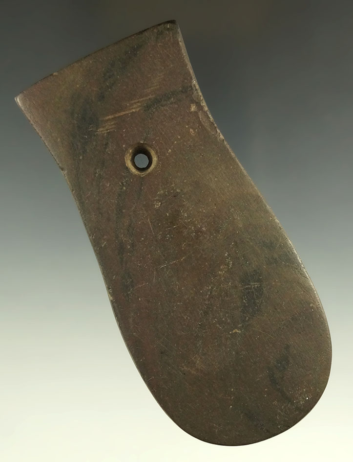 4 5/16" Adena Keyhole Pendant - Indiana. Ex. B.W. Stephens, Young, Parks, Bourn. Pictured.