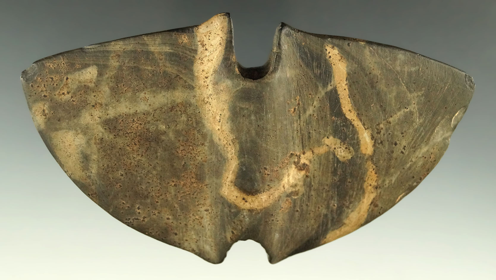 4 7/8" Archaic Double Notch Butterfly Bannerstone, Parke Co., Indiana. Ex. Mohrman. Pictured!