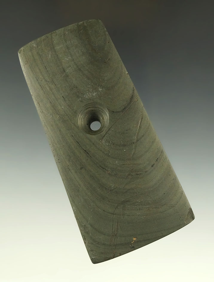 4" Adena Trapezoidal Pendant found in Crawford Co., Ohio. Ex. Wehrle, Nesius, Phillips, Waible.