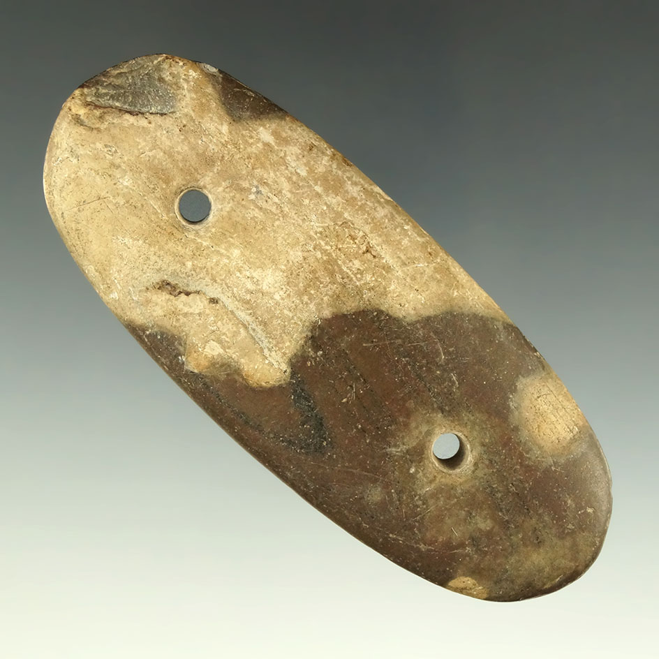 3 7/16" Glacial Kame Elliptical Gorget, Medina Co., Ohio. Ex. M.O. Hallock, Sedlon, Bill Teil. Pictu