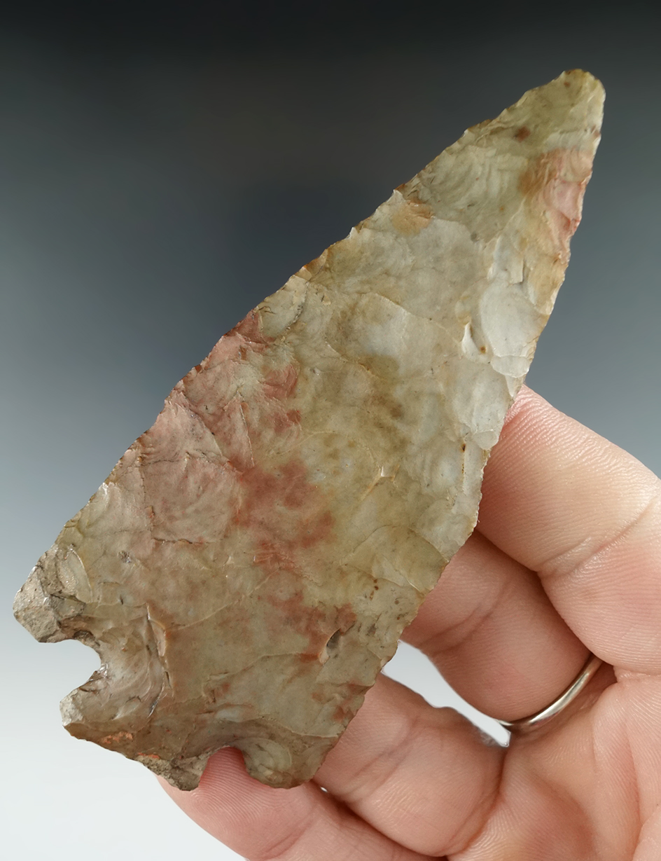 3 3/4" Pentagonal made from attractive mottled red and gray Flint found in Allegheny Co., NY