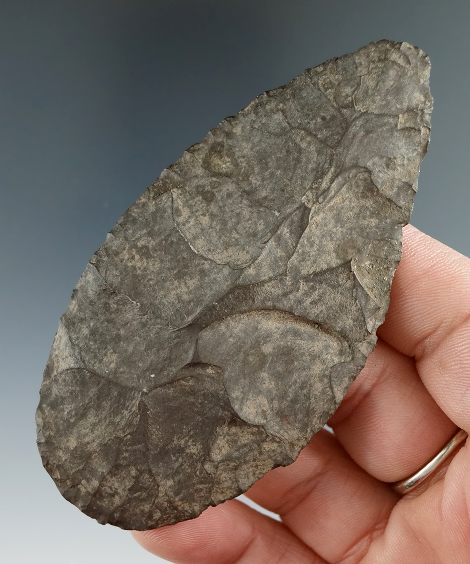 3 1/2" well patinated Ovate Knife made from Esopus chert found in New York.