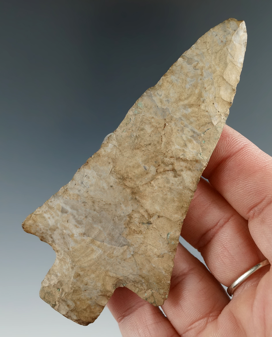 Nice flaking & style - 3 15/16" Genesee made from Onondaga Flint found in Wyoming Co., NY.