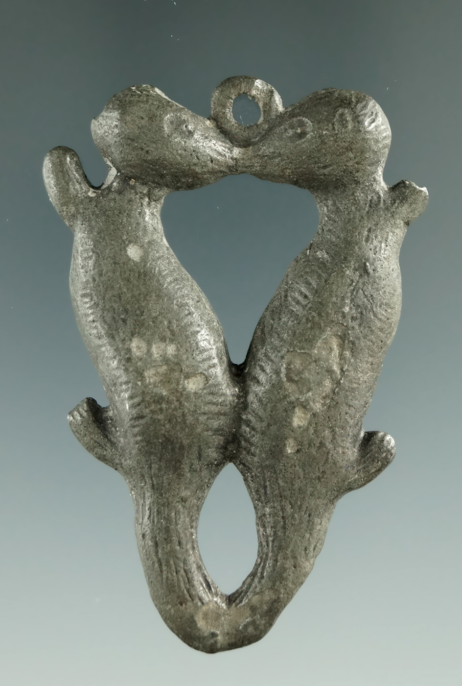 Pictured! 2 7/16" Kissing Otters silver/brass Pendant circa 1750-1840 - New York.