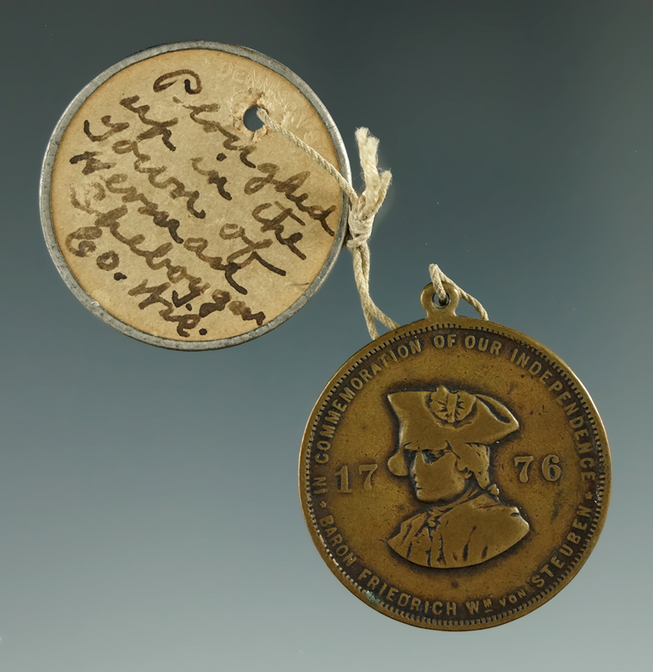Pictured! 1876 Centennial medal/drop pendant Baron von Steuben and George Washington.