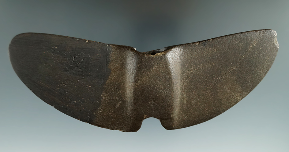 6 3/16" wide square-barrel Wing Bannerstone - Allegheny Co., New York. One wing restored.