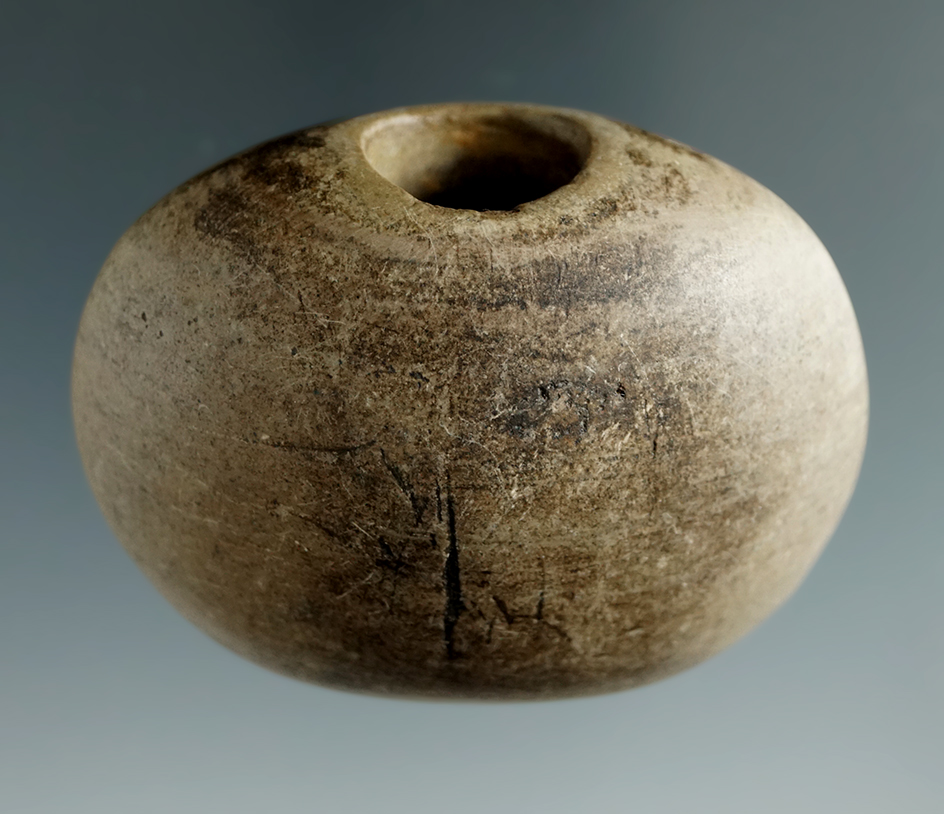 2 1/4" Bannerstone found in Orange Co., New York.   Ex. McGill, Len Weidner, Richard Savage.