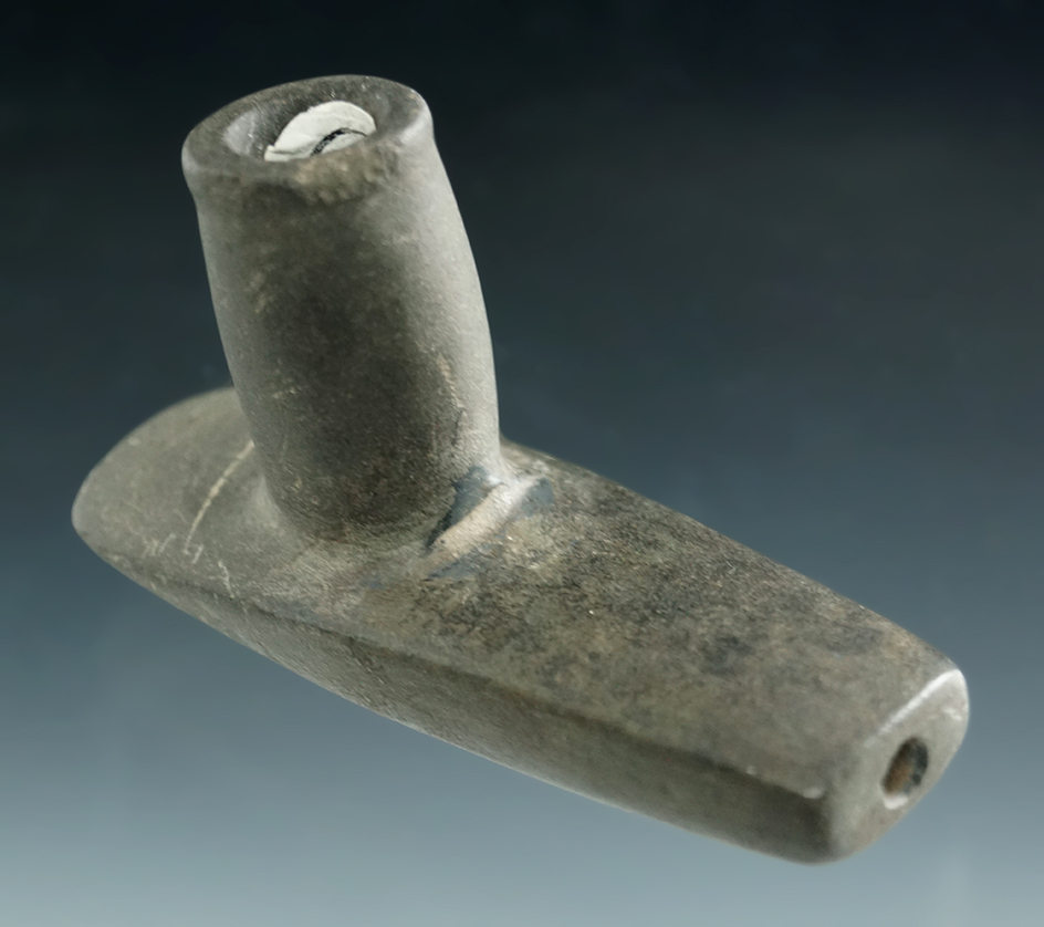 3 3/16" Hopewell Platform Pipe - New York.  The stem area from the bowl back is restored.