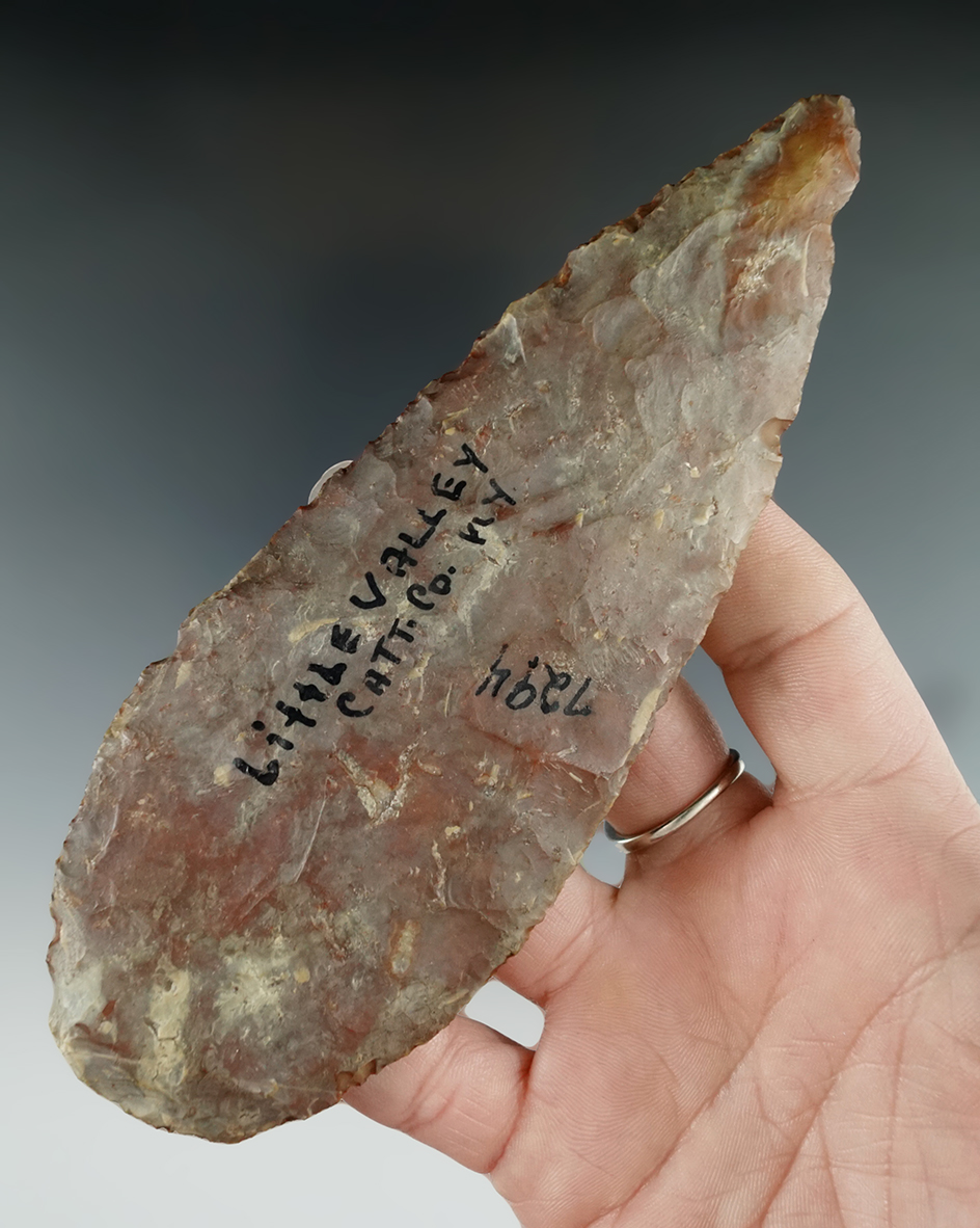 Beautiful patina 5 11/16" Ovate Blade made from red Jasper - Cattaraugus Co., New York.