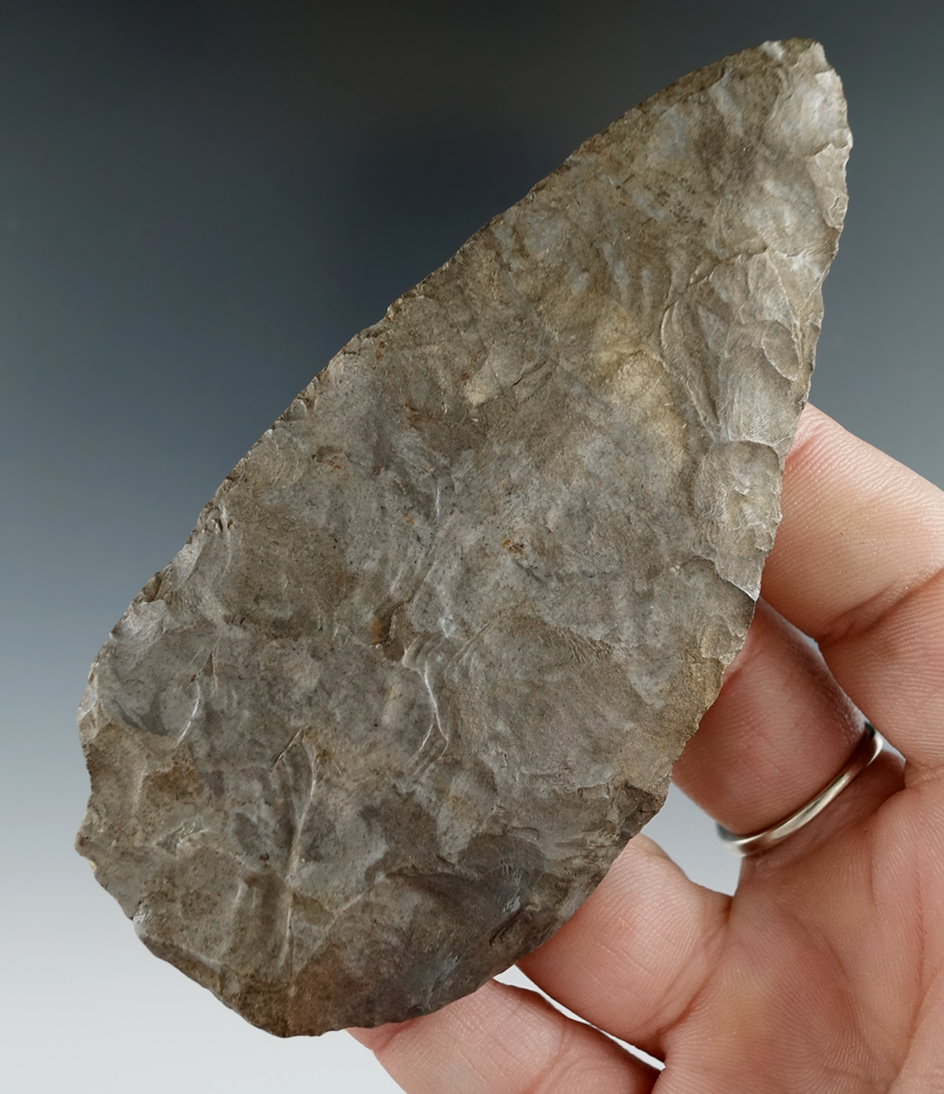 4 1/8" Ovate Knife made from Onondaga Flint found in New York.