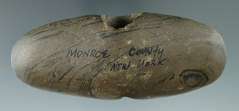 4 1/16" Winged Bannerstone found in Monroe Co., New York - nicely banded glacial slate.