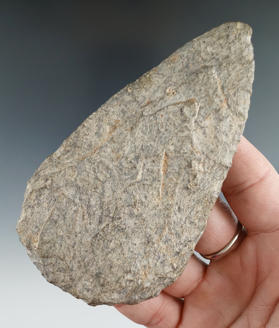 4 1/4" Ovate Knife made from rhyolite found on the Woodhall farm in Allegheny Co., New York.