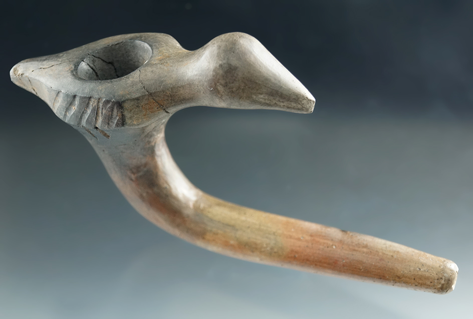 Pictured - Large and nice! 7" long bird effigy clay pipe found in Simcoe Co., Ontario Canada.