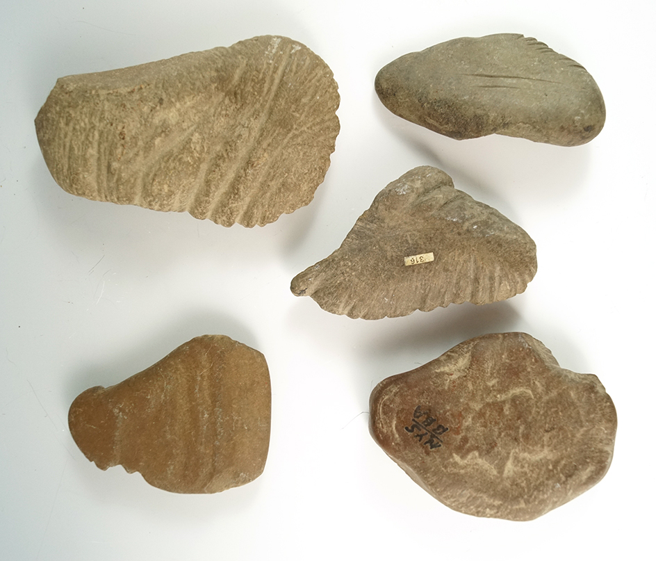 Group of five assorted abrading stones found in New York, largest is 4 3/8" long.