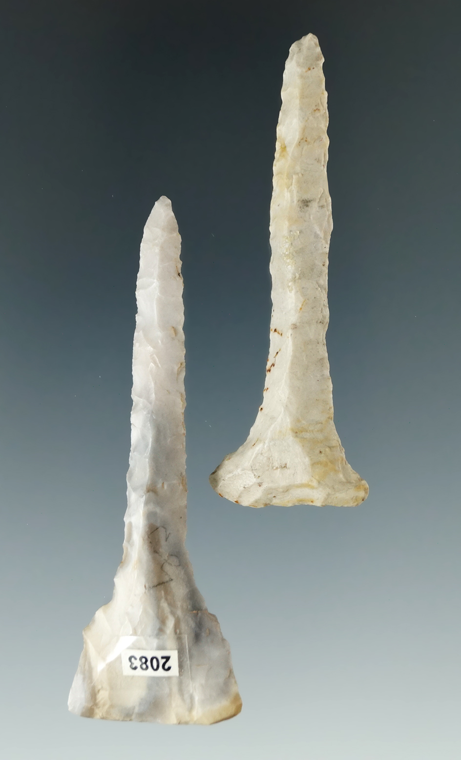 Pair of Flint Ridge Flint Drills found in Ohio, largest is 2 3/4".