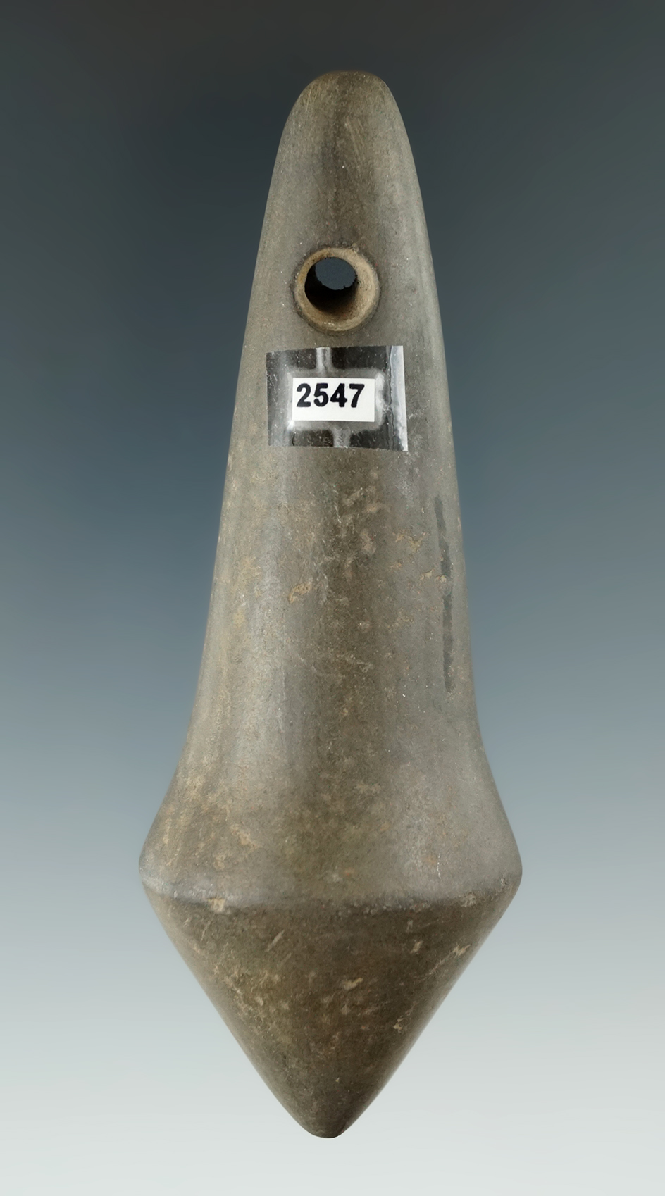 3 7/8" Hardstone Plummet found in Hamilton Co., Ohio.