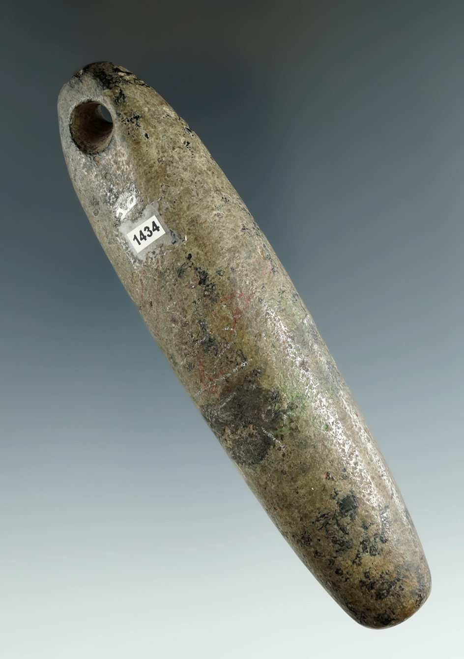 4 3/4" Hardstone Plummet found in Indiana.  Ex. Rose Nelson.