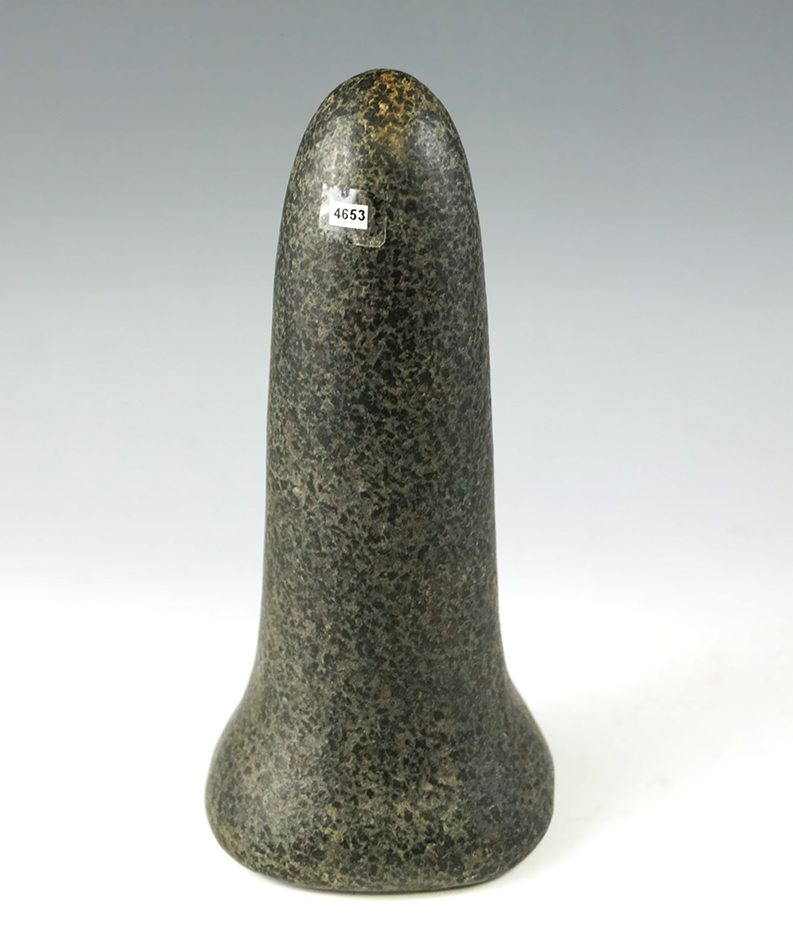 Beautiful 6 1/8" Granite Bell Pestle with nutting divot found in Ohio.