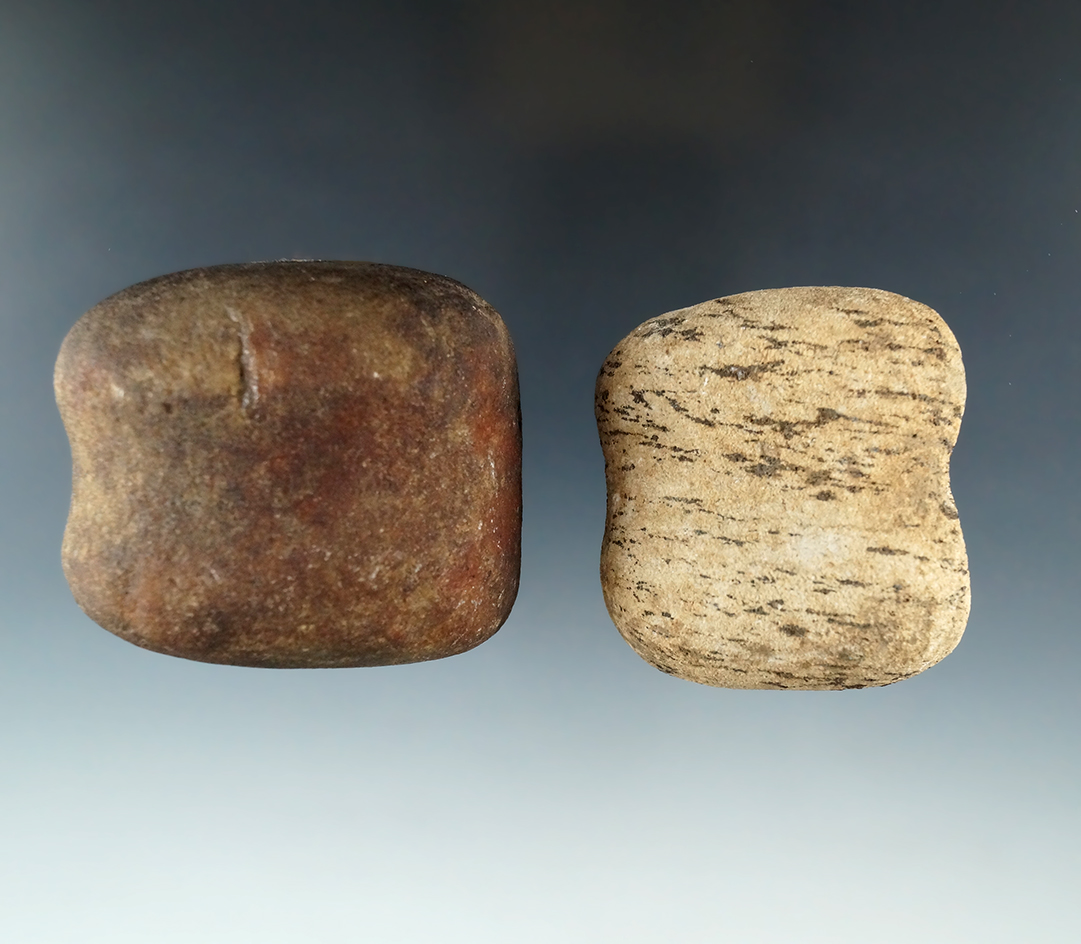 Pair of classic style Grooved Hammerstones found in Montgomery Co., Ohio, largest is 2 3/8".
