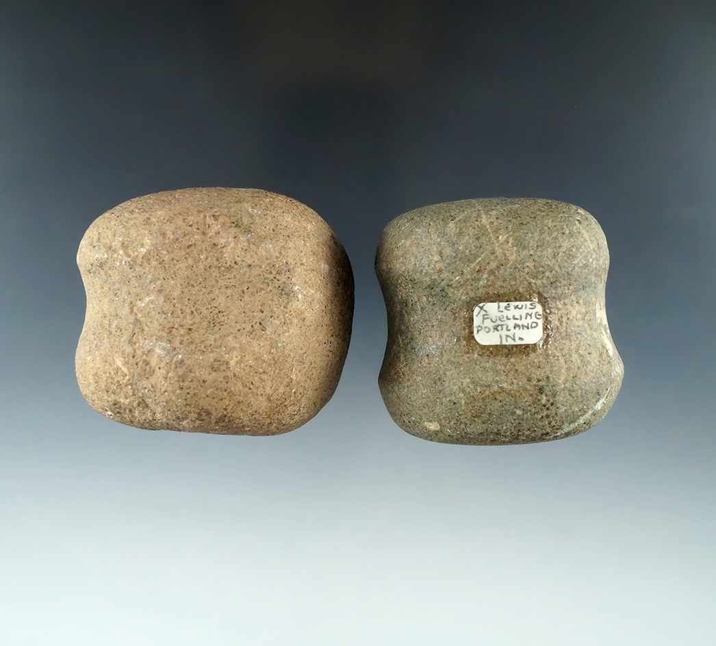Pair of Grooved Hammerstones, one found in Ohio and the other Indiana. Both around 1 3/4".