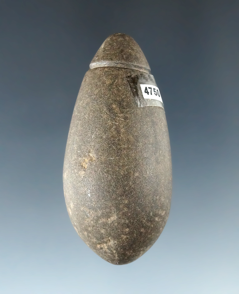 2 5/16" Nicely polished Grooved Hardstone Plummet found in Ohio.