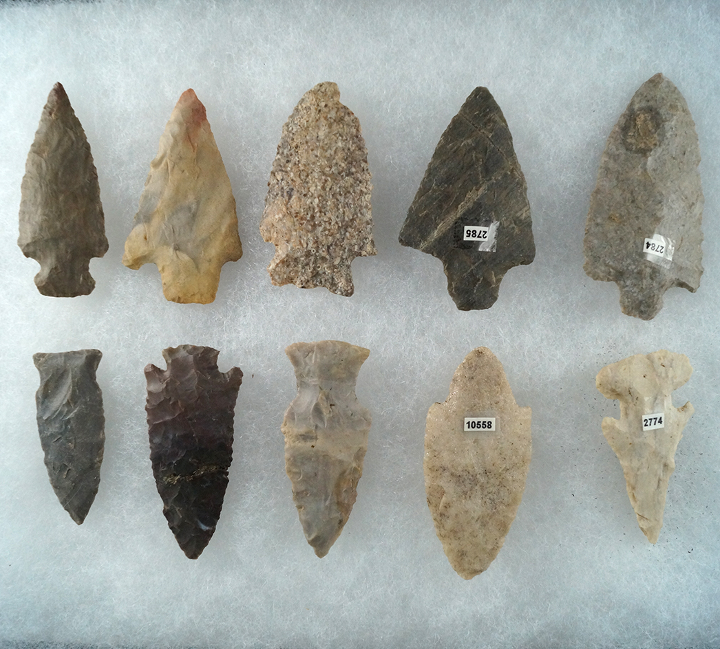 Set of 10 Assorted Midwestern Artifacts, largest is 2 7/8".