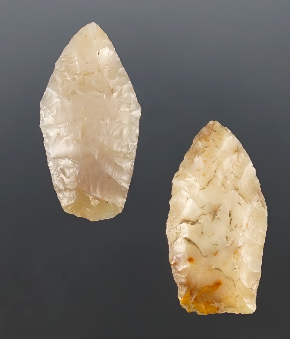 Pair of Agate Paleo Spedis points found in in the 1960's near the Mid-Columbia River area. 